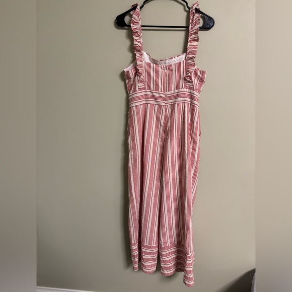 Lulus Linen Cotton White Red Striped Ruffle Culotte Jumpsuit Size Medium Romper - Picture 3 of 8